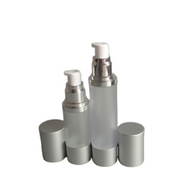 50ml frosted silver airless pump bottle with silver lid